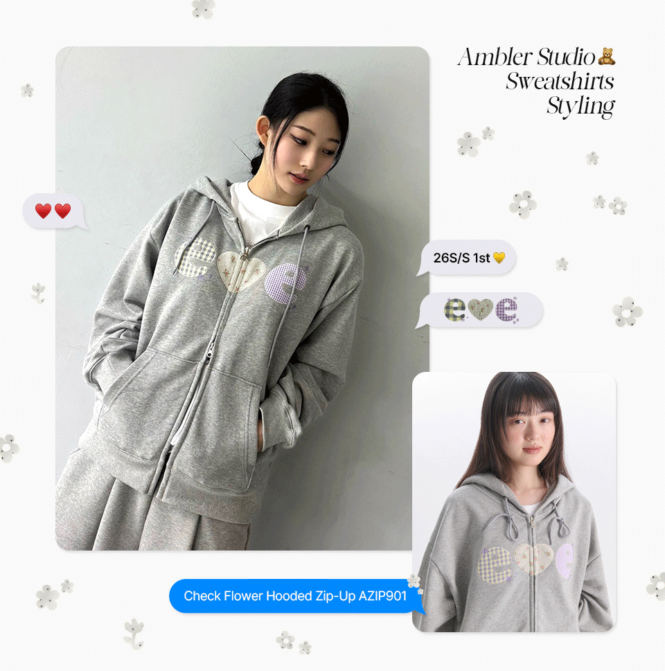 MUSINSA公式 | AMBLER チェックフラワー刺繍ジップアップフード